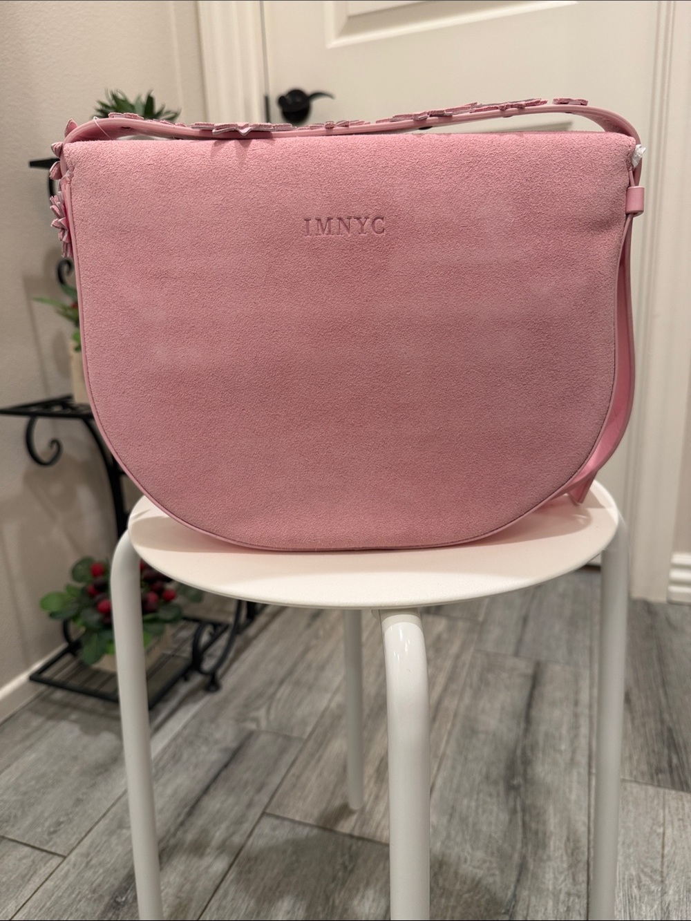 Isaac Mizrahi Pink Suede Crossbody Shoulder Bag